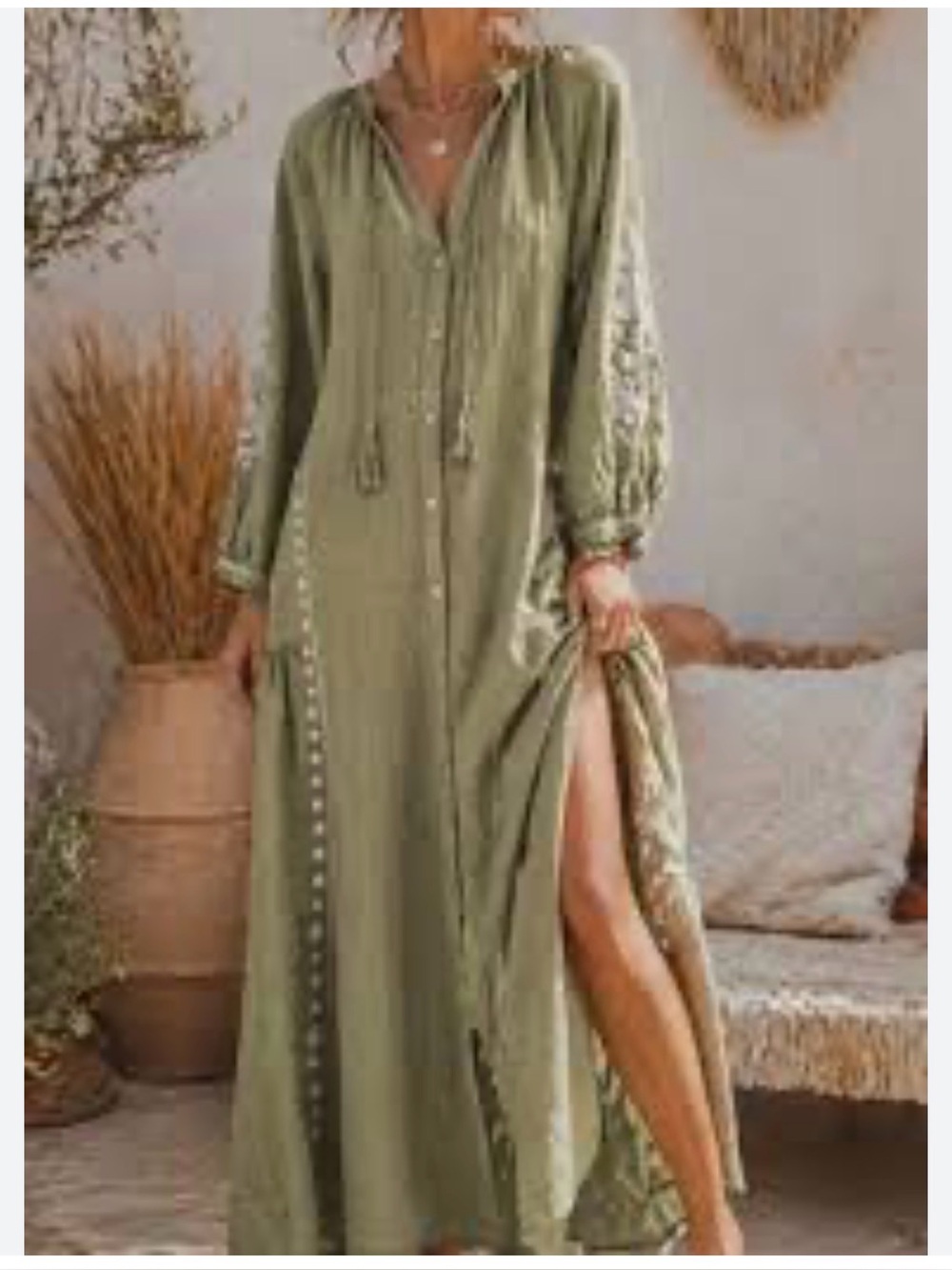 Zara Olive green dress flowy boho Maci dress. Size large - Picture 1 of 11